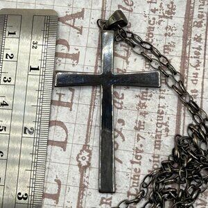 Milor Italy Long Solid Bronze Cross Pendant Chain Necklace Dark Gun Metal Wash